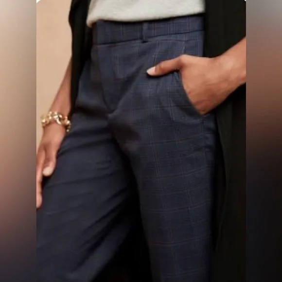 Banana Republic NEW Ryan Women’s Navy Blue Plaid Slim Straight Leg Pants Trouser - Picture 3 of 15